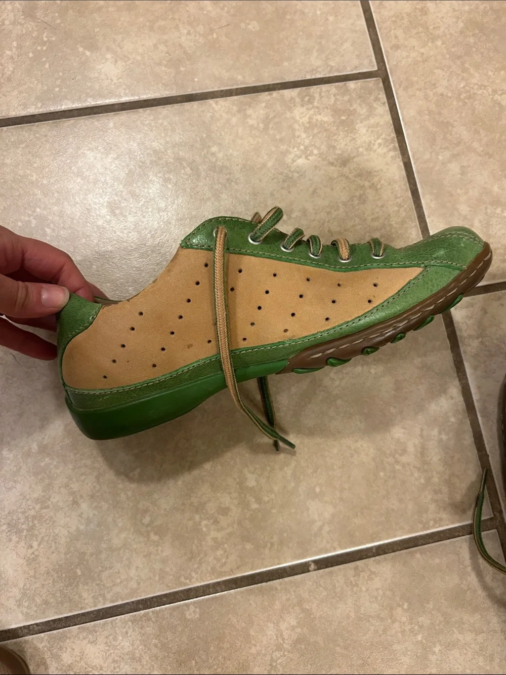 Born  Hawkeye Green/Tan Leather Lace-Up Sneakers
